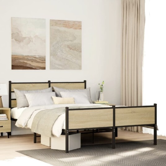 Sengeramme uten madrass sonoma eik 150x200 cm konstruert tre 8721158378811 Sengeramme uten madrass sonoma eik 150x200 cm konstruert tre 8721158378811