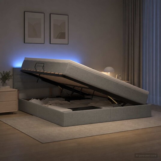 vidaXL LED lagringseng med madrass Lysegrå 140 x 190 cm Stoff