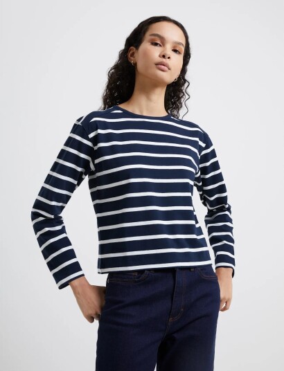 French Connection Rallie Stripe Ls Slash Nk Tee   Navy   XS