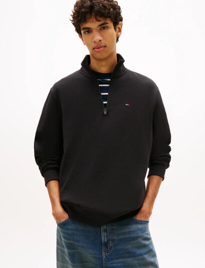 Tommy Jeans Tjm Reg Fleece 1/4Zip Mock Neck Black S