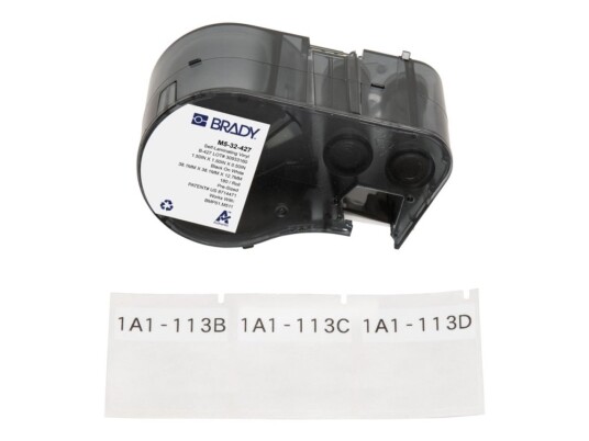 Brady B-427 - Vinyl - Matt - Permanent Akryl-Adhesiv - 101,6 Mikroner - Svart På Hvitt, Blank - 38.1 X 38.1 Mm 180 Etikett(Er) (1 Rull(Er) X 180) Selvlaminerende Etiketter - For Brady Bmp53