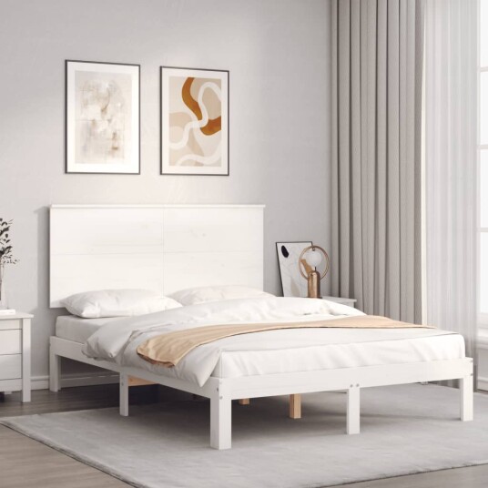 vidaXL Sengeramme med hodegavl hvit 140x190 cm heltre