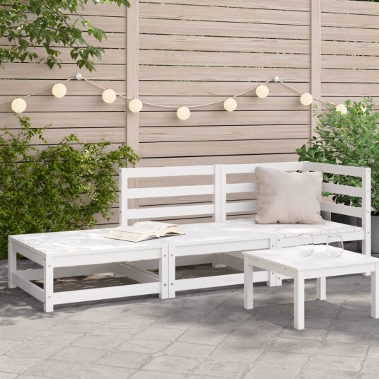  Hagesofa med fotskammel 2-seters hvit heltre furu 837971