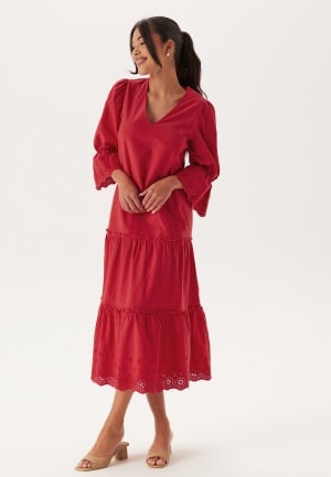 Happy Holly Broderie Anglaise Long Dress Red 52/54