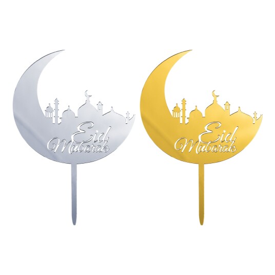 Eid Mubarak Cake Topper i Akrylplast   Sølv