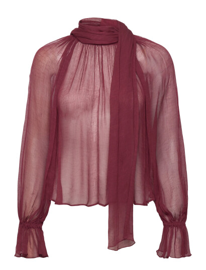 Mango Semi-Transparent Blouse With Foulard - Burgundy - M Mango Semi-Transparent Blouse With Foulard - Burgundy - M
