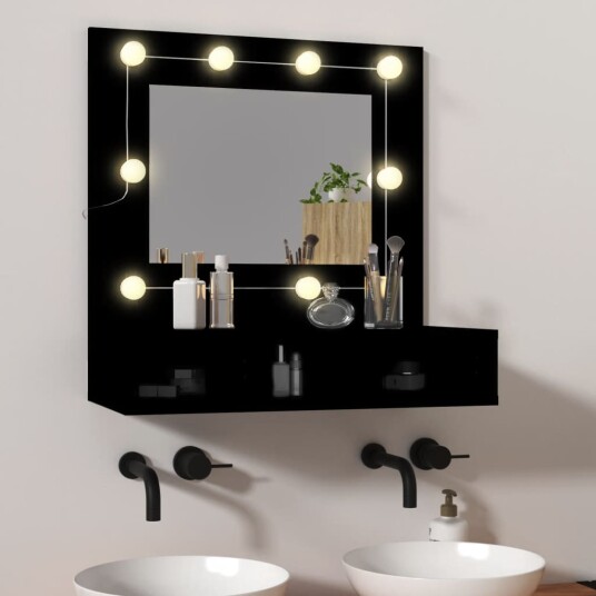 Speilskap med LED svart 60x31,5x62 cm 8720845921385 Speilskap med LED svart 60x31,5x62 cm 8720845921385