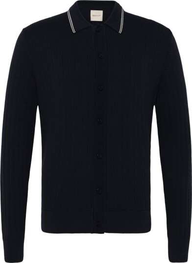 Gant Cotton Rib Polo Cardigan Navy S