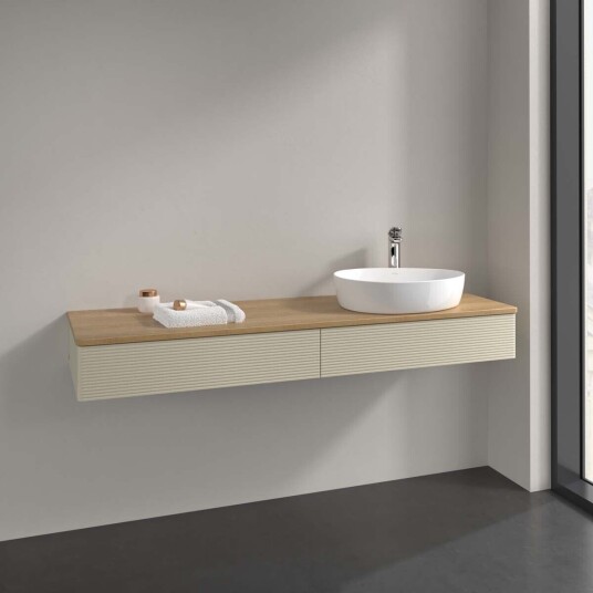 Villeroy & Boch Antao Servantskap med 2 skuffer 160x50x19 cm u/lys Grå Matt/Eik Villeroy & Boch Antao Servantskap med 2 skuffer 160x50x19 cm u/lys Grå Matt/Eik