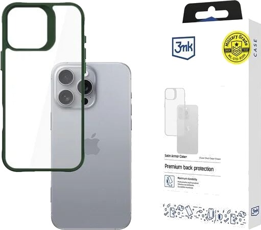 3mk Satin Armor Case+ Green for Apple iPhone 16 Pro Max Transparent