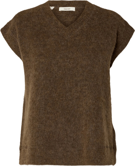 Selected Slwlulu Brushed Knit Vest Brown XS