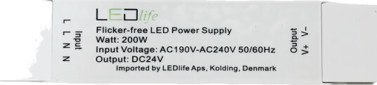 200W / 24V DC strømforsyning   12.5A IP20 innendørs Flicker free