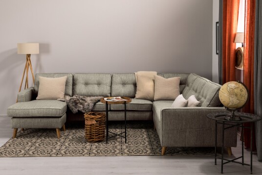 Monroe 5 seters Vendbar U formet Hjørnesofa med Divan i Stoff Beige / Grå