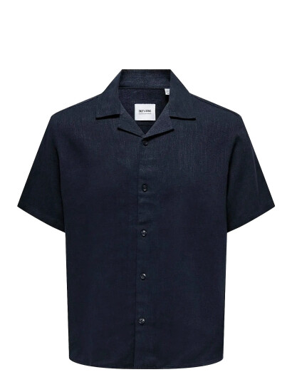 ONLY & SONS Onskari Resort Ss Shirt Visc Lin 0075 Cs - Navy - S