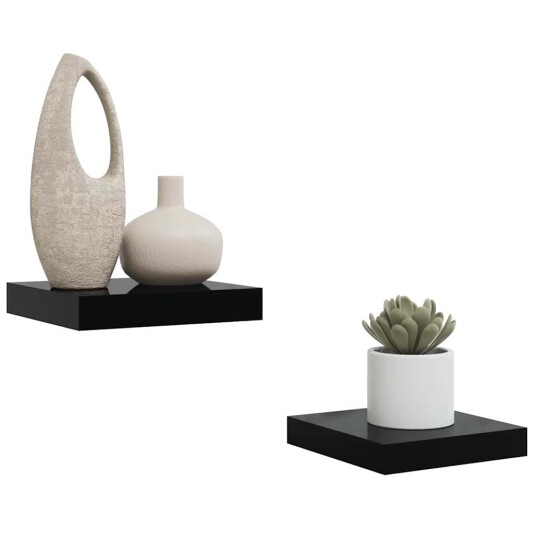vidaXL Flytende vegghyller 2 stk h?yglans svart 23x23,5x3,8 cm MDF