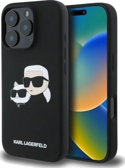 Karl Lagerfeld Silikondeksel MagSafe til iPhone 16 Pro Max med Hodetrykk - Svart