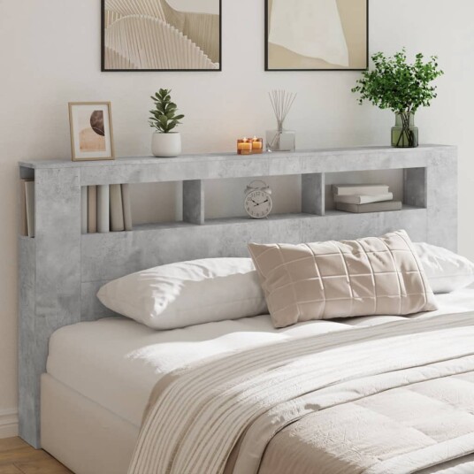 Sengegavl med LED betonggrå 200x18,5x103,5 cm konstruert tre 8721012259522 Sengegavl med LED betonggrå 200x18,5x103,5 cm konstruert tre 8721012259522