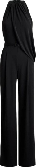 Lauren Ralph Lauren Belted Stretch Jersey Halter Jumpsuit   BLACK   38