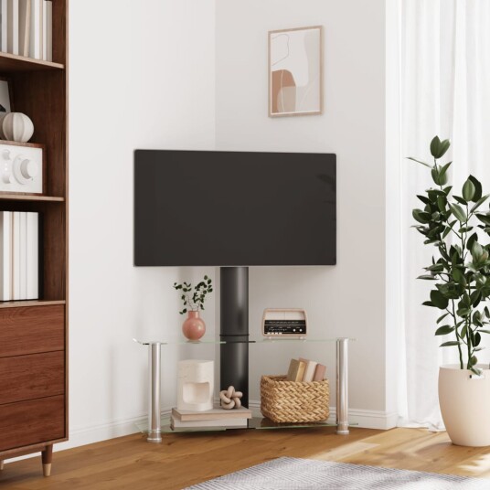 vidaXL TV-benk hjørne 2-lags for 32-70 tommer svart og sølv 8721012116696