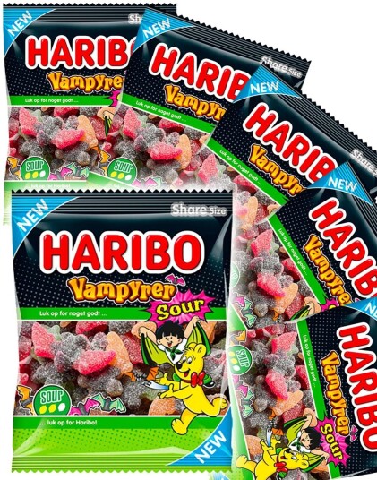 18 stk Poser med Haribo Sure Vampyrer   Hel Eske 2,16 kg
