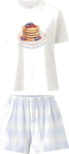 Hunkemöller - Pysjsett Pj Ss Short Vis Co Woven Check - Hvit