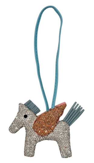 DARK Full Bling Pony Bag Charm Silver With Brown & Blue