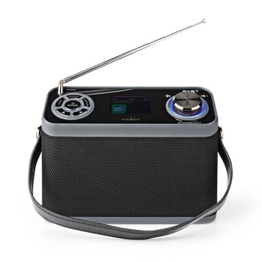 Nedis DAB+ Digitalradio med Bluetooth, 24W, Oppladbar, Klokke med Vekkefunksjon Nedis DAB+ Digitalradio med Bluetooth, 24W, Oppladbar, Klokke med Vekkefunksjon