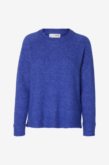 Selected FEMME - Genser slfLulu LS Knit O-neck - Blå