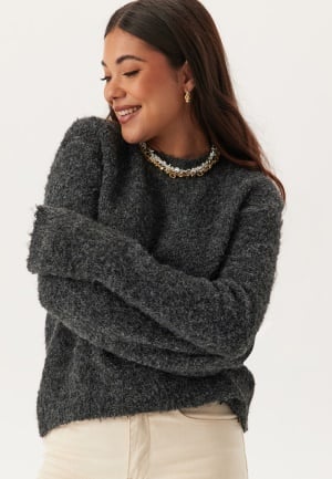 BUBBLEROOM Knitted Bouclé Sweater Dark grey melange XL