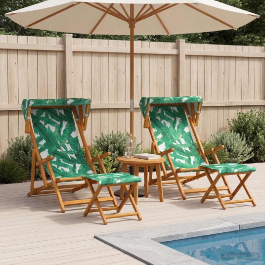 vidaXL Hage Stol 4 pcs 3 Posisjon Solid Eucalyptus Tre Bladmønster