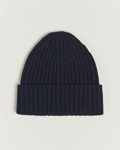Piacenza Cashmere Ribbed Cashmere Beanie Navy