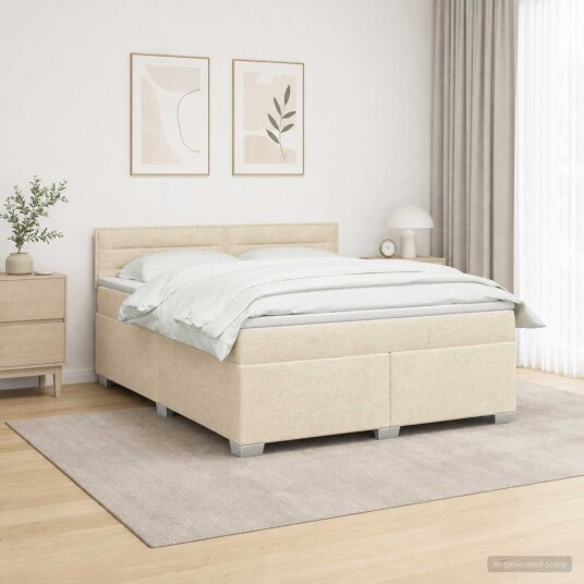 vidaXL Box Spring Seng med Madrass og LED Krem 140 x 200 cm Stoff