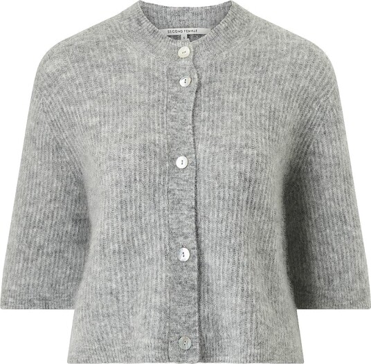 Second Female Kardigan Andrea Knit Rib Cardigan Grå