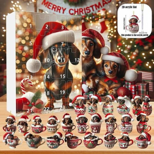 Beauty Adventskalender 2024 2024 Festival Ferie Adventskalender 24 Dagers Jule Nedtellingskalender Dachshund Anheng Med Julenisseluer 2D Juletre