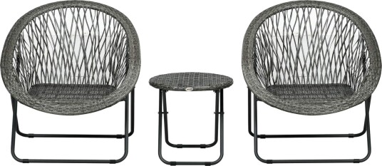 Sammenleggbare hagemøbler balkongsett med salongbord og 2 stoler inkludert puter stålgrå for terrasse og hage