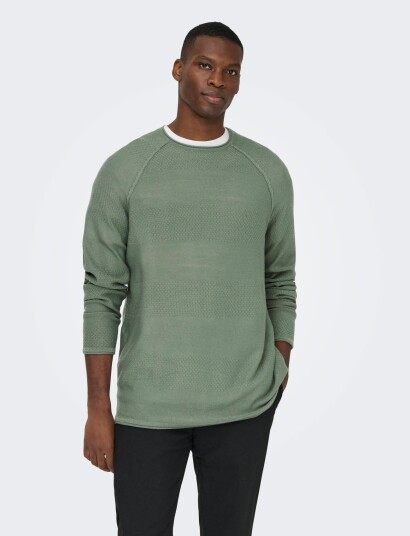 ONLY & SONS Onsapollo Reg Ls Struc Crew Knit Green XXL