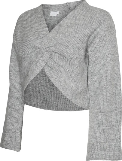 Mamalicious Mlsvala L/S Crop Knit Top Noos   Grey   L