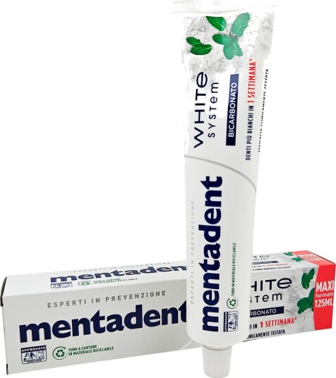 Whitening Tannkrem MENTADENT White System Bicarbonate 125 ml
