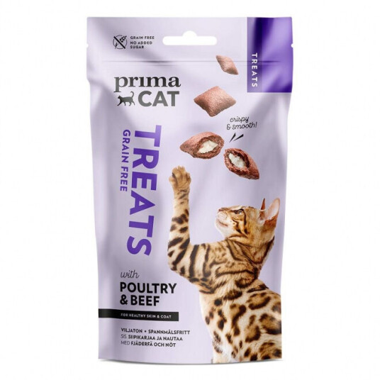 PrimaCat Crunchy Snacks for Skin & Coat med Fjærkre og Biff 40 g PrimaCat Crunchy Snacks for Skin & Coat med Fjærkre og Biff 40 g