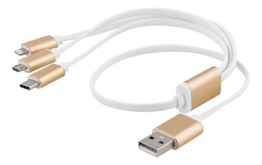 EPZI Multi-lader, USB-C, Lightning, Micro USB, USB-A, 50 cm, hvit