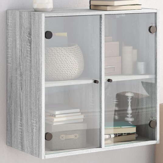  Veggskap med glassdører grå sonoma 68x37x68,5 cm 8721012214453