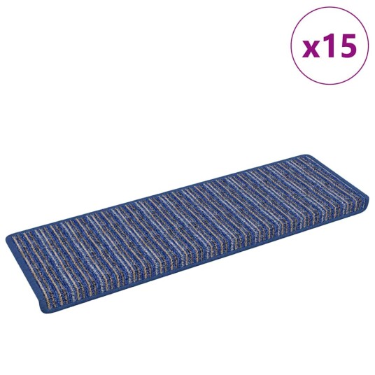  Selvlimende trappematter Stripete 15 pcs Blå 65 x 21 x 4 cm