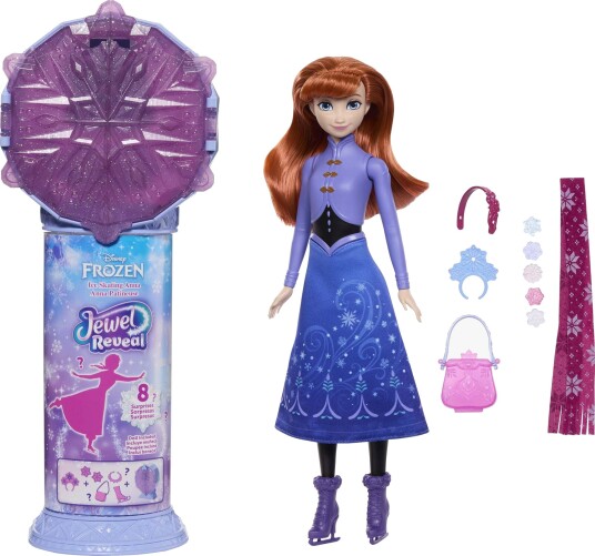 Frost Disney Frozen Jewel Reveal Ice Skating Anna Fashion Doll With 8 Surprises Including Gem Box & Accy Purple ONE SIZE