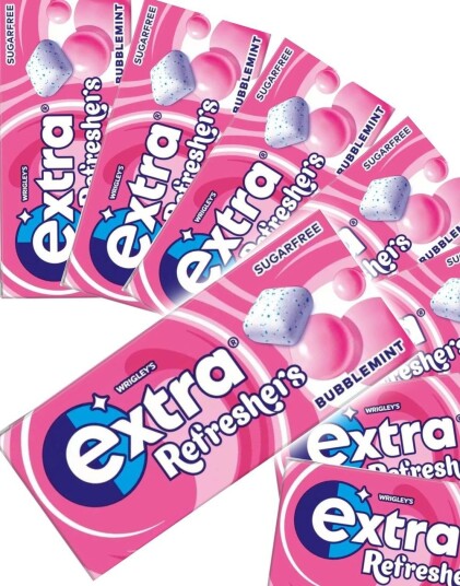 16 stk Extra Refreshers Bubblemint   Tyggegummi med Bubblegum og Mintsmak   Hel Eske 250 gram Sukkerfri