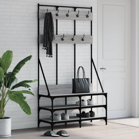 Klesstativ med skooppbevaring grå sonoma 100x40x184 cm 8721012196223