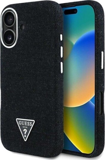 GUESS Denim Triangle Logo MagSafe case for iPhone 16 - black
