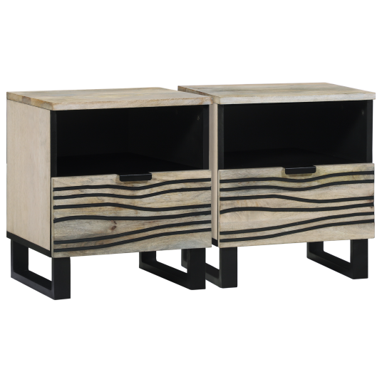  Nattbord med skuff 2 pcs Hvit og svart 40 x 33 x 46 cm