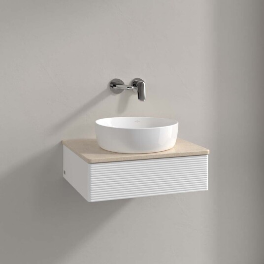 Villeroy & Boch Antao Servantskap med 1 skuff 60x50x19 cm u/lys Hvit Matt/Crème Villeroy & Boch Antao Servantskap med 1 skuff 60x50x19 cm u/lys Hvit Matt/Crème