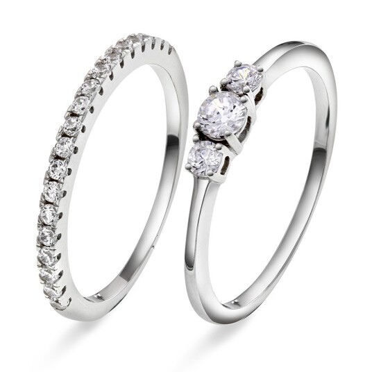 Pan Jewelry, 2-i-1 ring i 925 rhodinert sølv med zirkonia