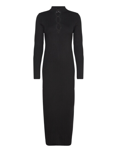 Mango Ribbed Buttoned Dress Black M Mango Ribbed Buttoned Dress Black M